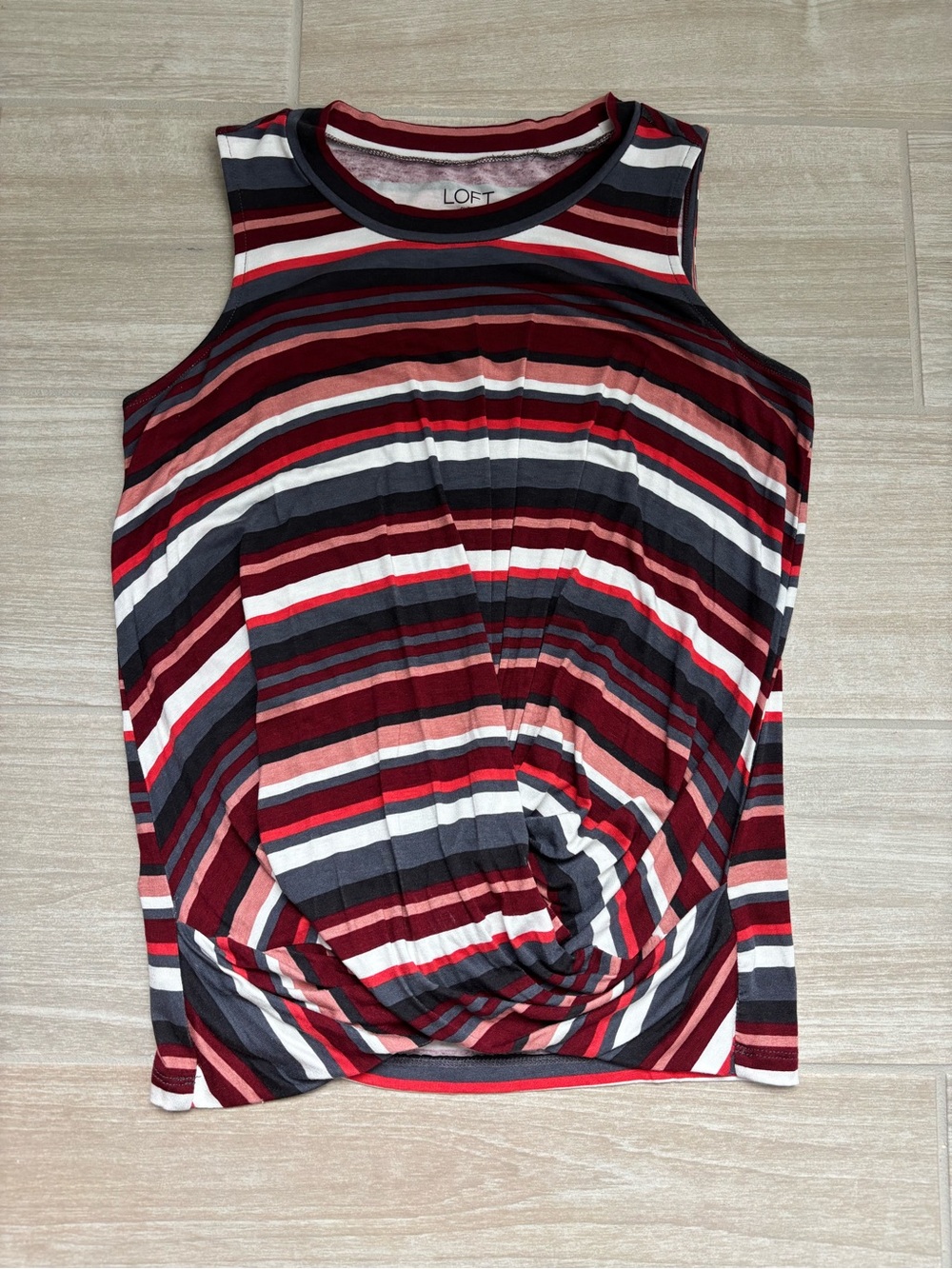 LOFT Outlet XS Petite Red, Black & White Striped Twist-Front Tank Top